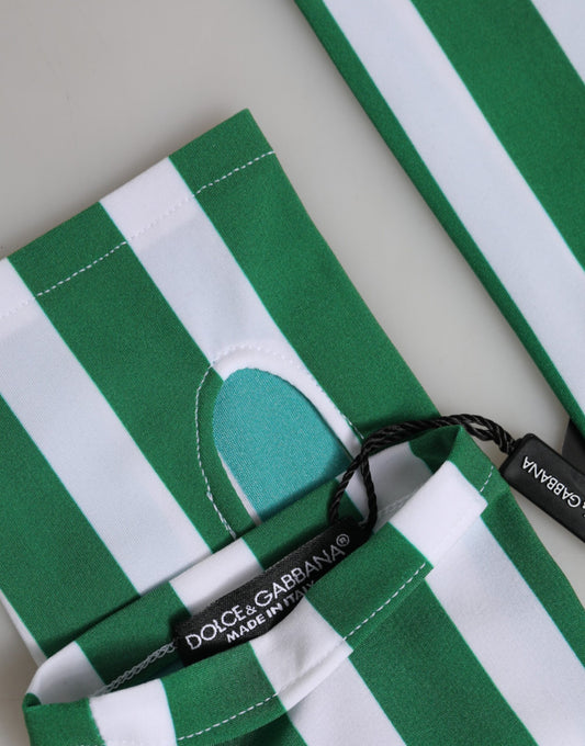 Green White Nylon Fingerless Wrist Length Gloves