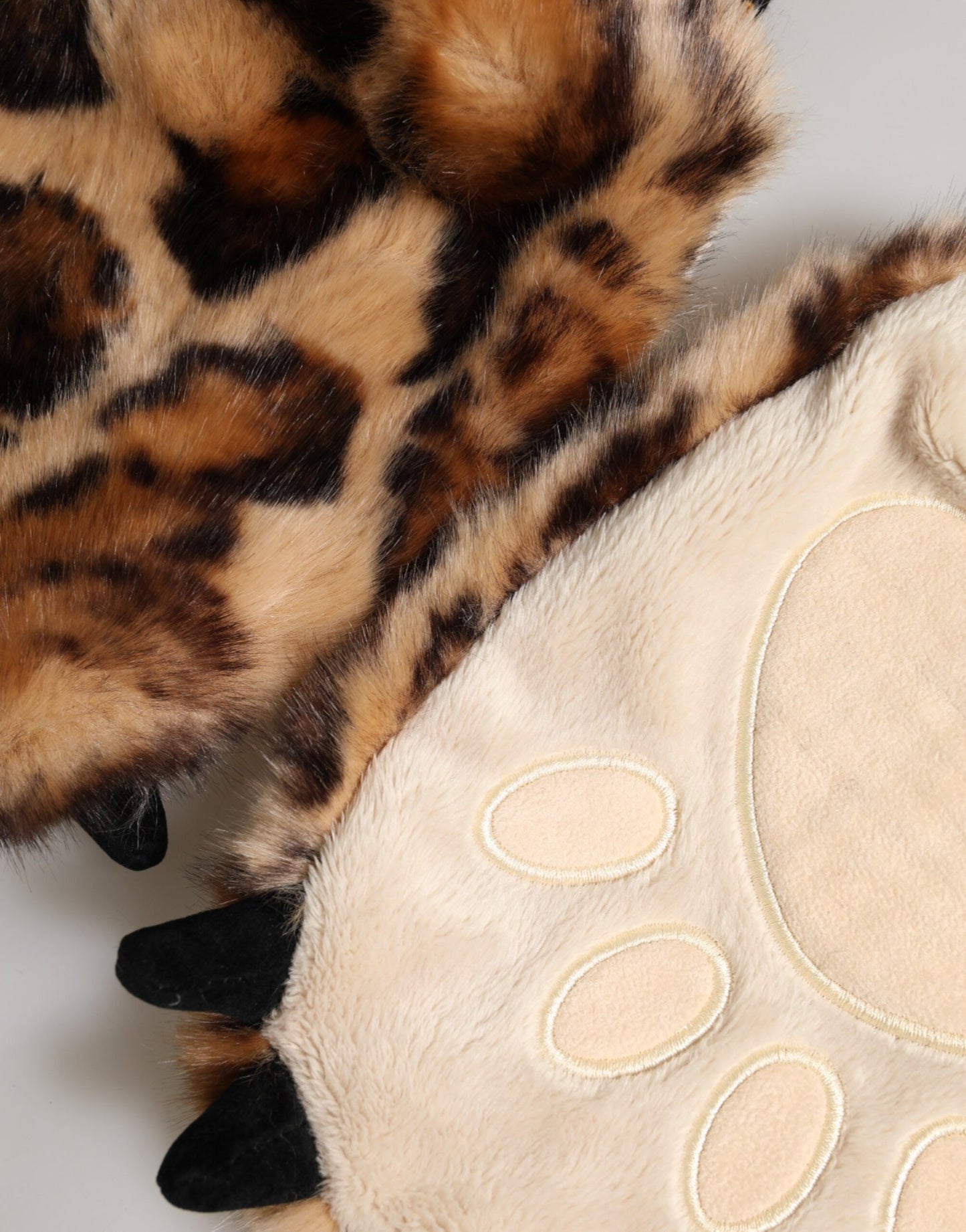 Brown Leopard Knitted Fur Wrist Mitten Gloves