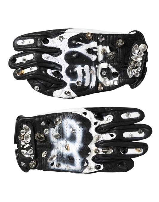 Gloves Black White Crystal Wrist Length Mitten Gloves
