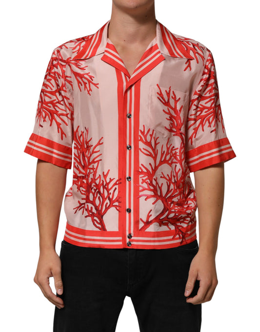 Shirt Red Corals Short Sleeves Button Down