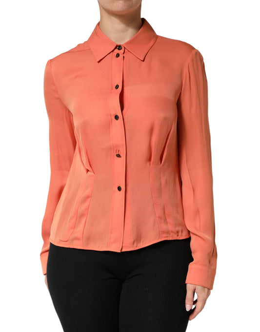 Orange Collared Button Down Long Sleeves Top