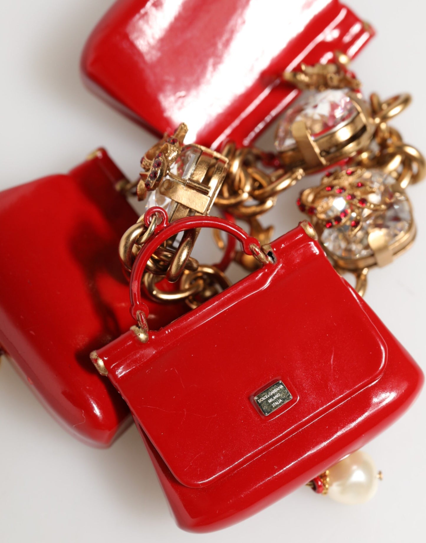 Gold Bronze Bag Embellished Crystals Accessory Bracelet