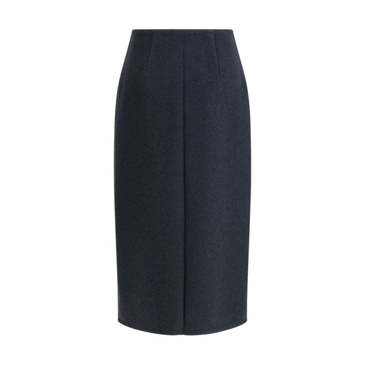 Blue Fleece Wool Midi Skirt