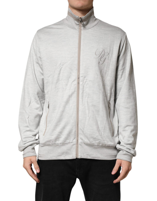 Light Gray Cotton Zipped Cardigan Sweater