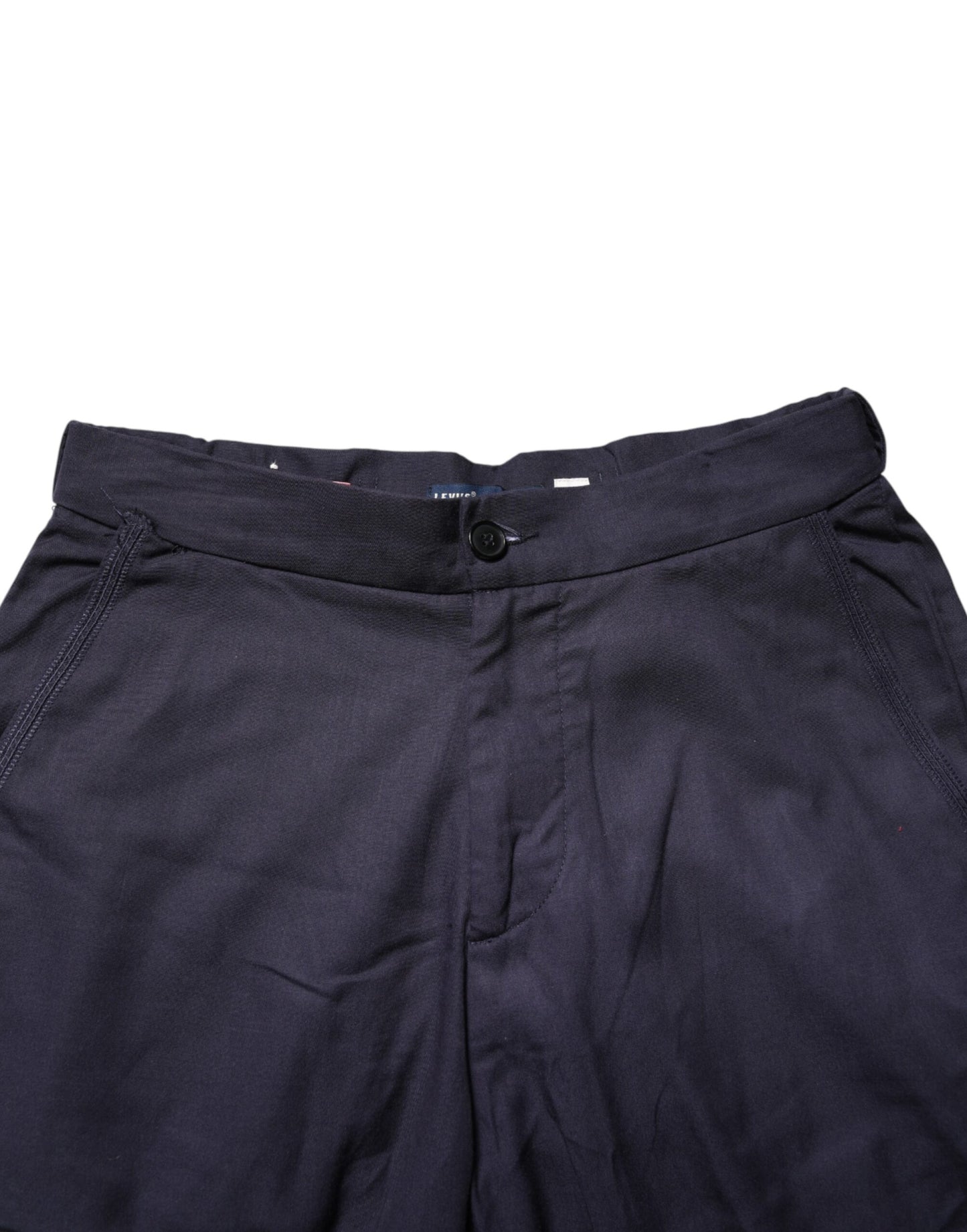 Navy Blue Straight High Waist Chino Casual Trouser Pants