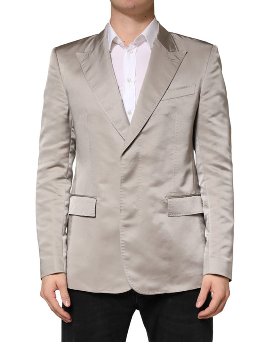 Beige Silk Single Breasted Jacket Men Blazer