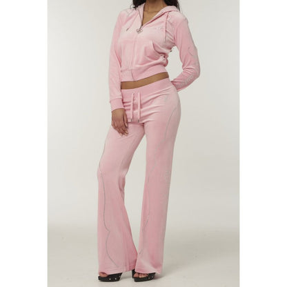 Pink Polyester Casual Pants