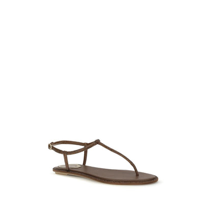 Brown Satin Flat Sandals
