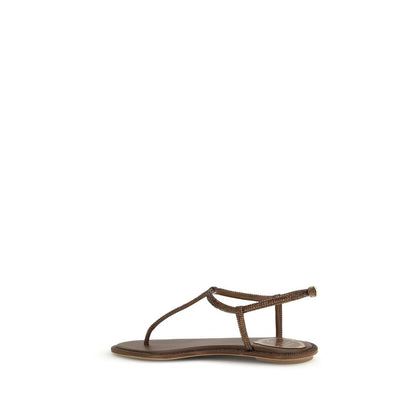 Brown Satin Flat Sandals