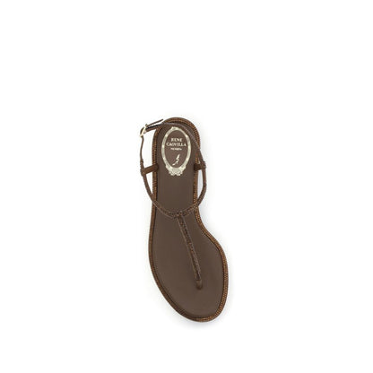 Brown Satin Flat Sandals