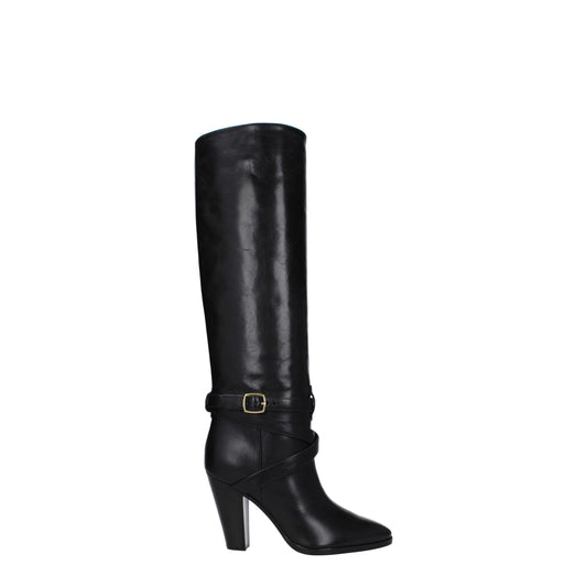 Black Leather High Heel Boots