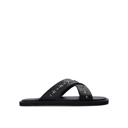 Black Calfskin Strap-On Sandals