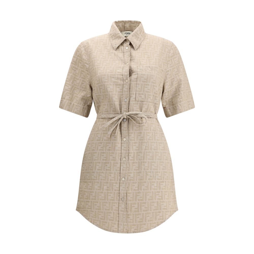 Beige Cotton Casual Dress
