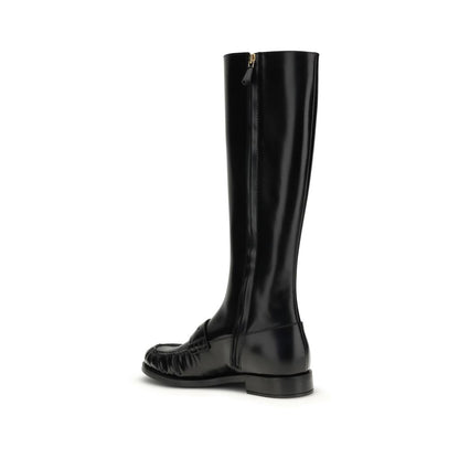 Black Calf Leather Bos Taurus Flat Boots