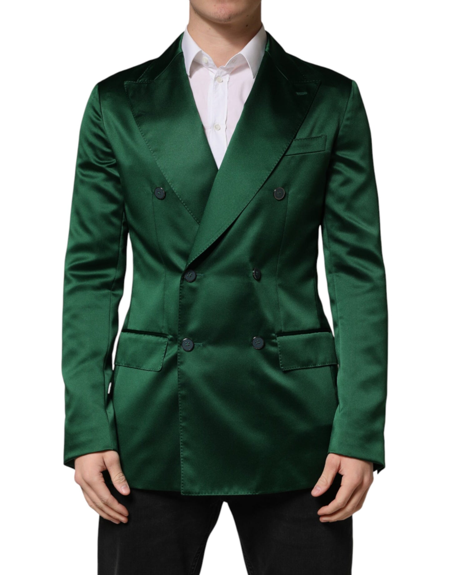 Green Satin Double Breasted Jacket Blazer