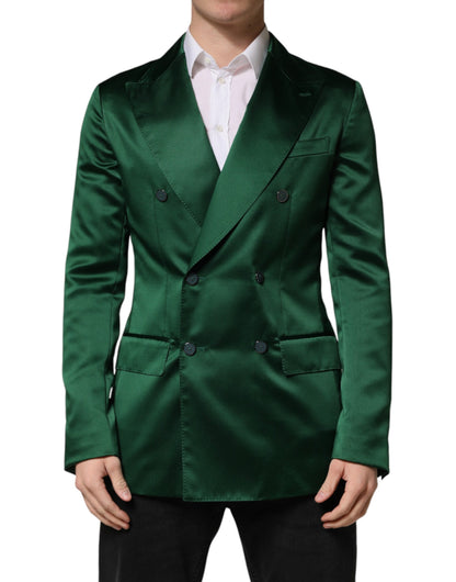 Green Satin Double Breasted Jacket Blazer