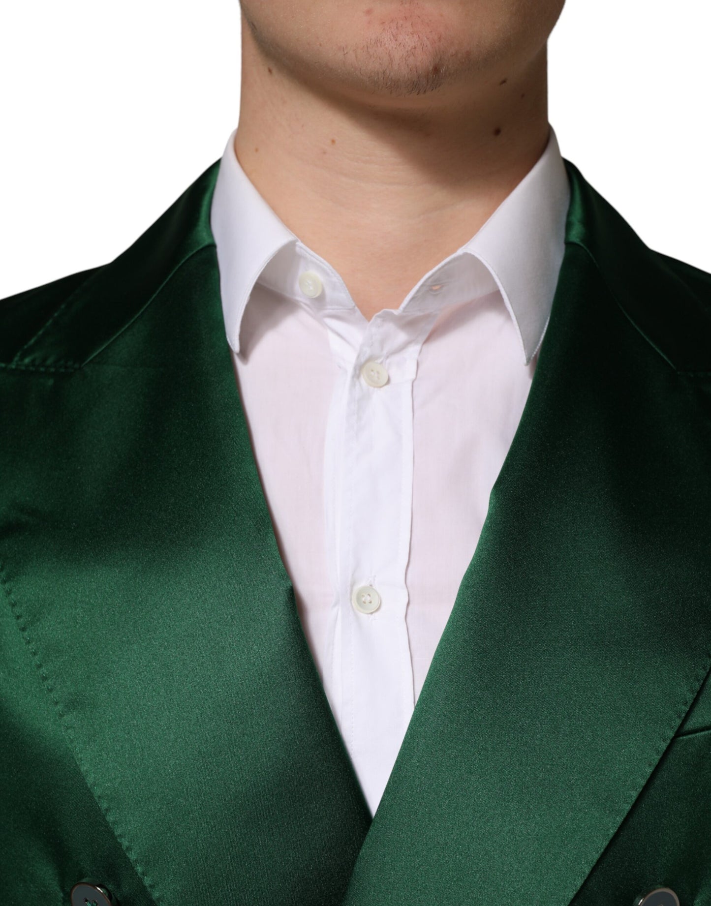 Green Satin Double Breasted Jacket Blazer