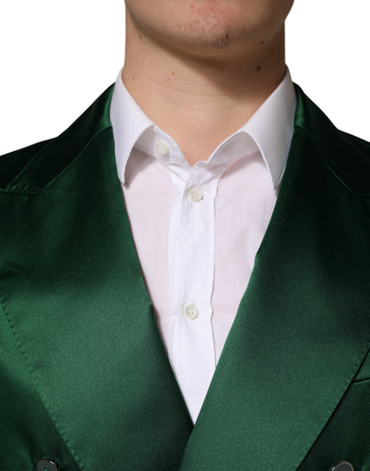 Green Satin Double Breasted Jacket Blazer