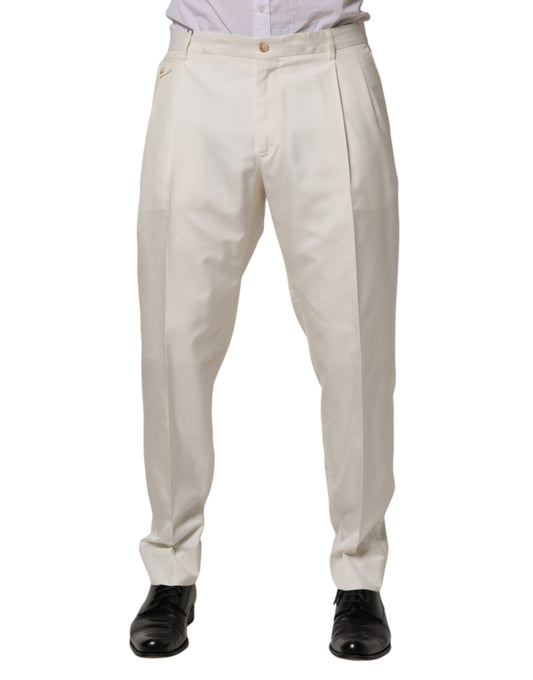 White Silk Tapered Dress Men Trouser Pants