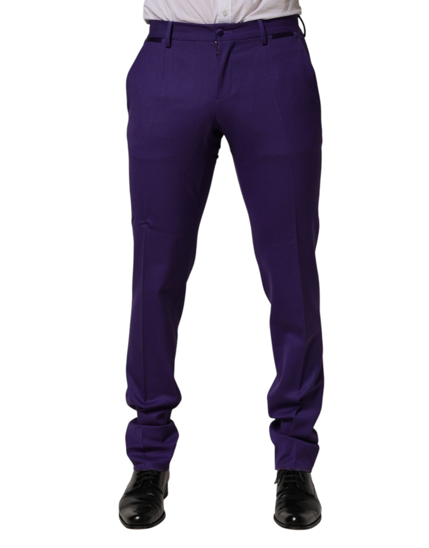 Purple Wool Skinny Dress Men Trouser Pants