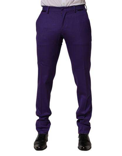 Purple Wool Skinny Dress Men Trouser Pants