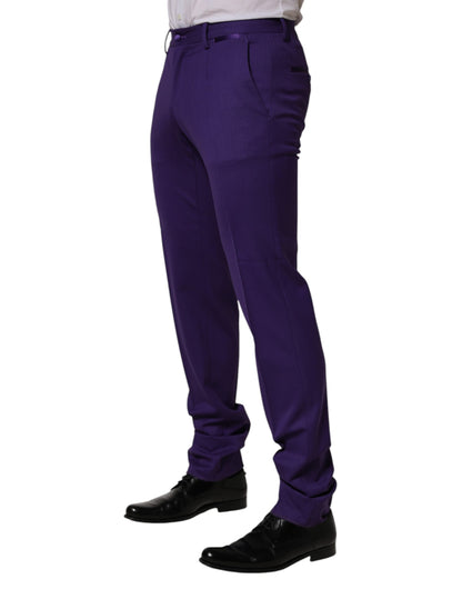 Purple Wool Skinny Dress Men Trouser Pants