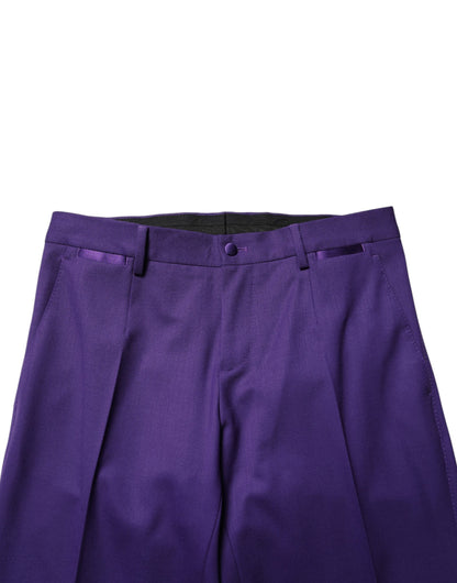 Purple Wool Skinny Dress Men Trouser Pants