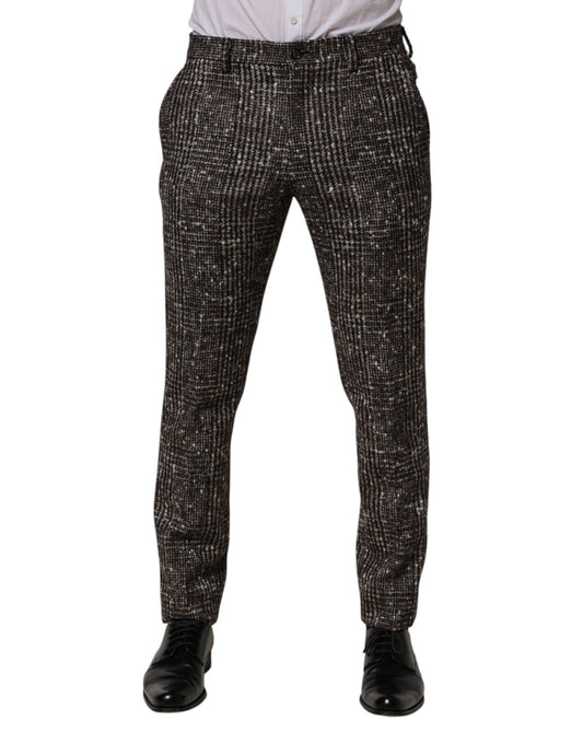 Brown Wool Plaid Skinny Dress Trouser Pants