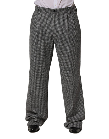 Gray Houndstooth Straight Dress Trouser Pants