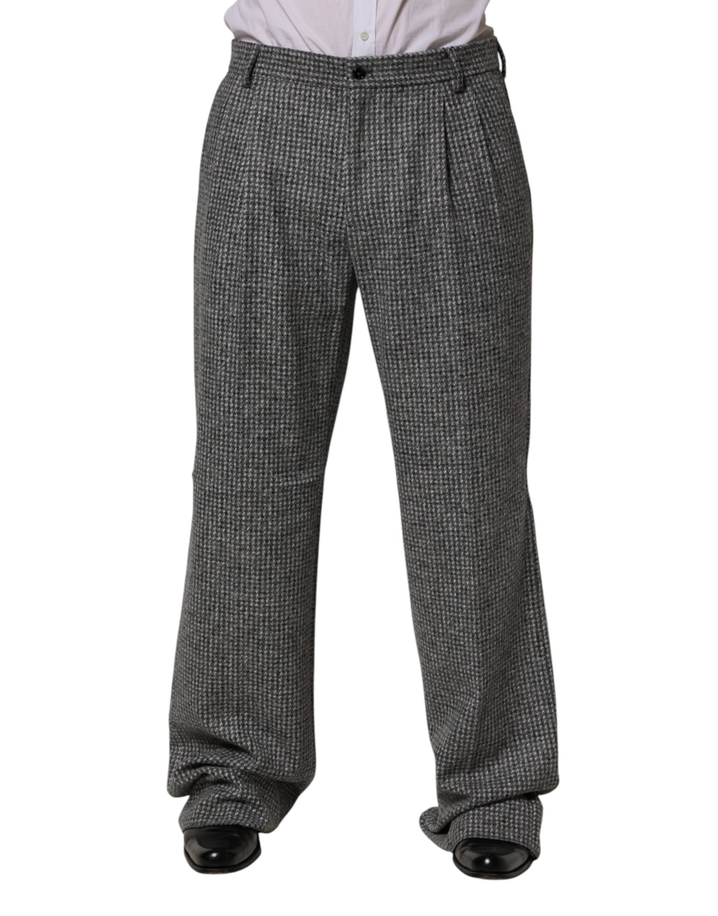 Gray Houndstooth Straight Dress Trouser Pants