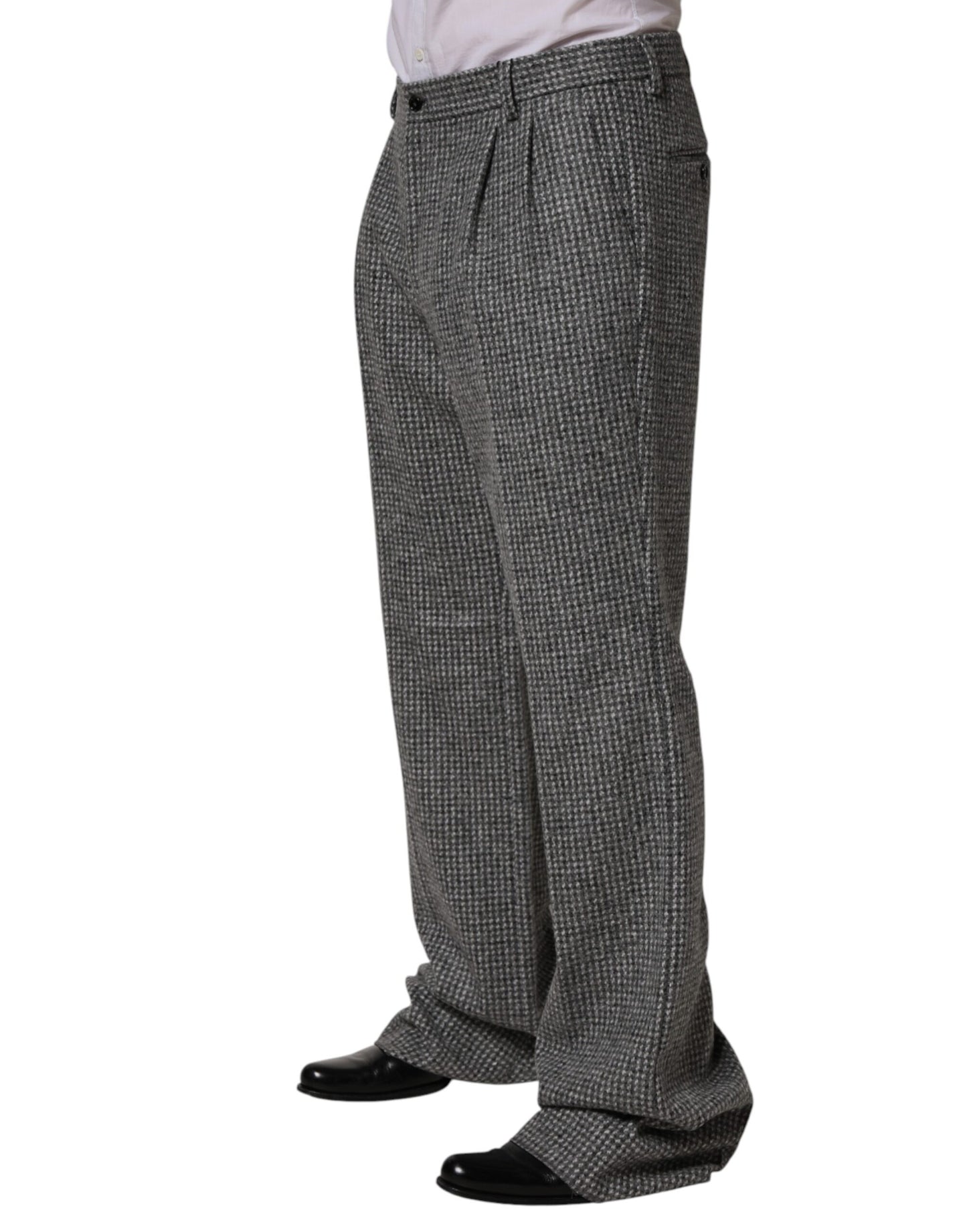 Gray Houndstooth Straight Dress Trouser Pants