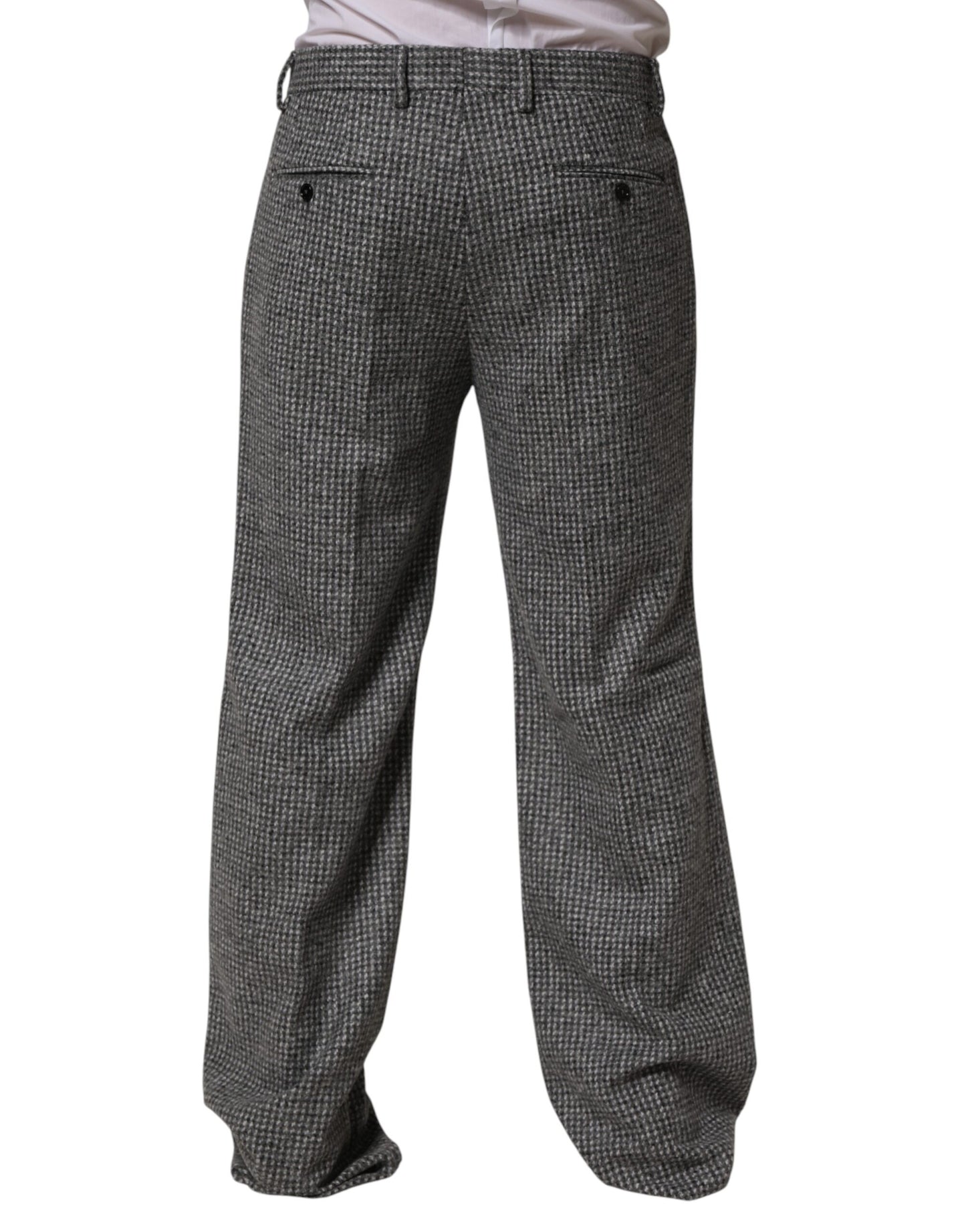 Gray Houndstooth Straight Dress Trouser Pants
