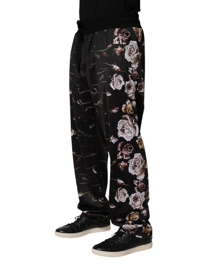 Black Floral Straight-Leg Chino Trouser Pants