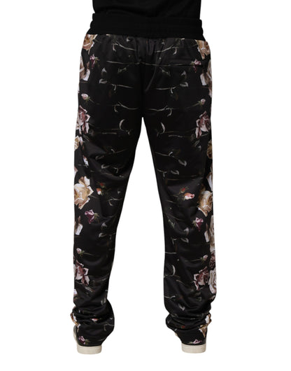 Black Floral Straight-Leg Chino Trouser Pants