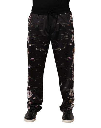 Black Floral Straight-Leg Chino Trouser Pants