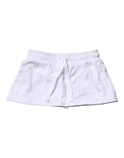 White Cotton Blend Mid Waist A-line Mini Skirt