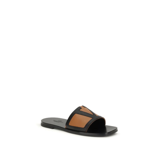 Black Calf Leather Bos Taurus Flat Sandals