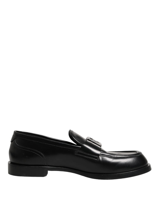 Black Leather DG Plaque Loafers Dress Shoes