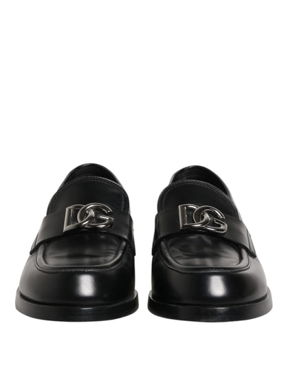 Black Leather DG Plaque Loafers Dress Shoes