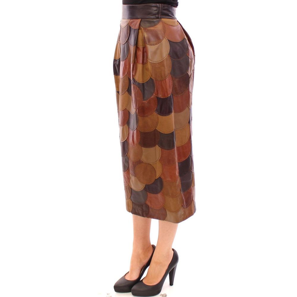 Brown Lamb Leather Midi Skirt