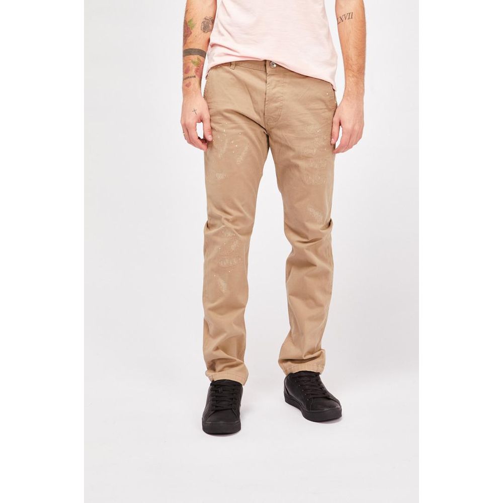 Beige Cotton Casual Pants