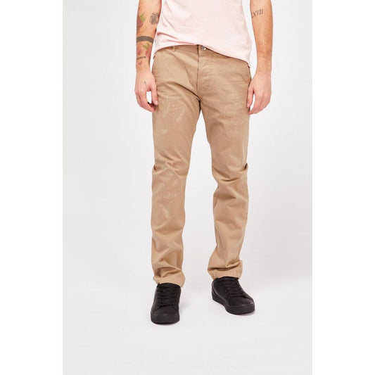 Beige Cotton Casual Pants