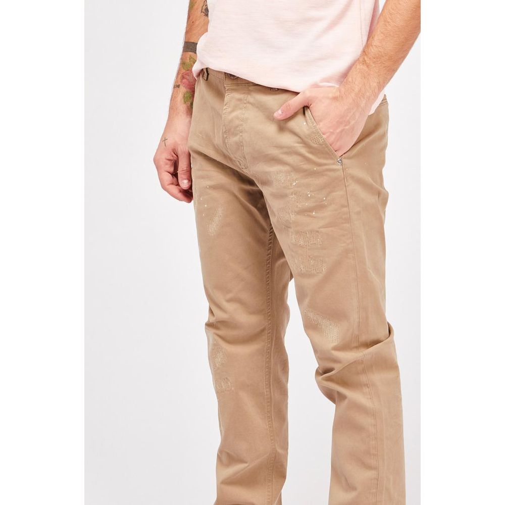 Beige Cotton Casual Pants