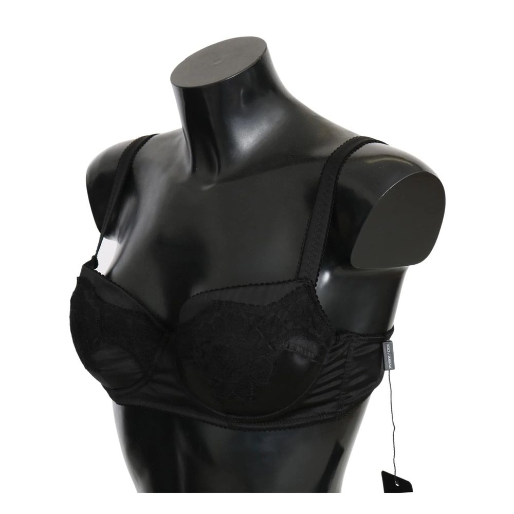 Black Lace Satin Elastic Bra