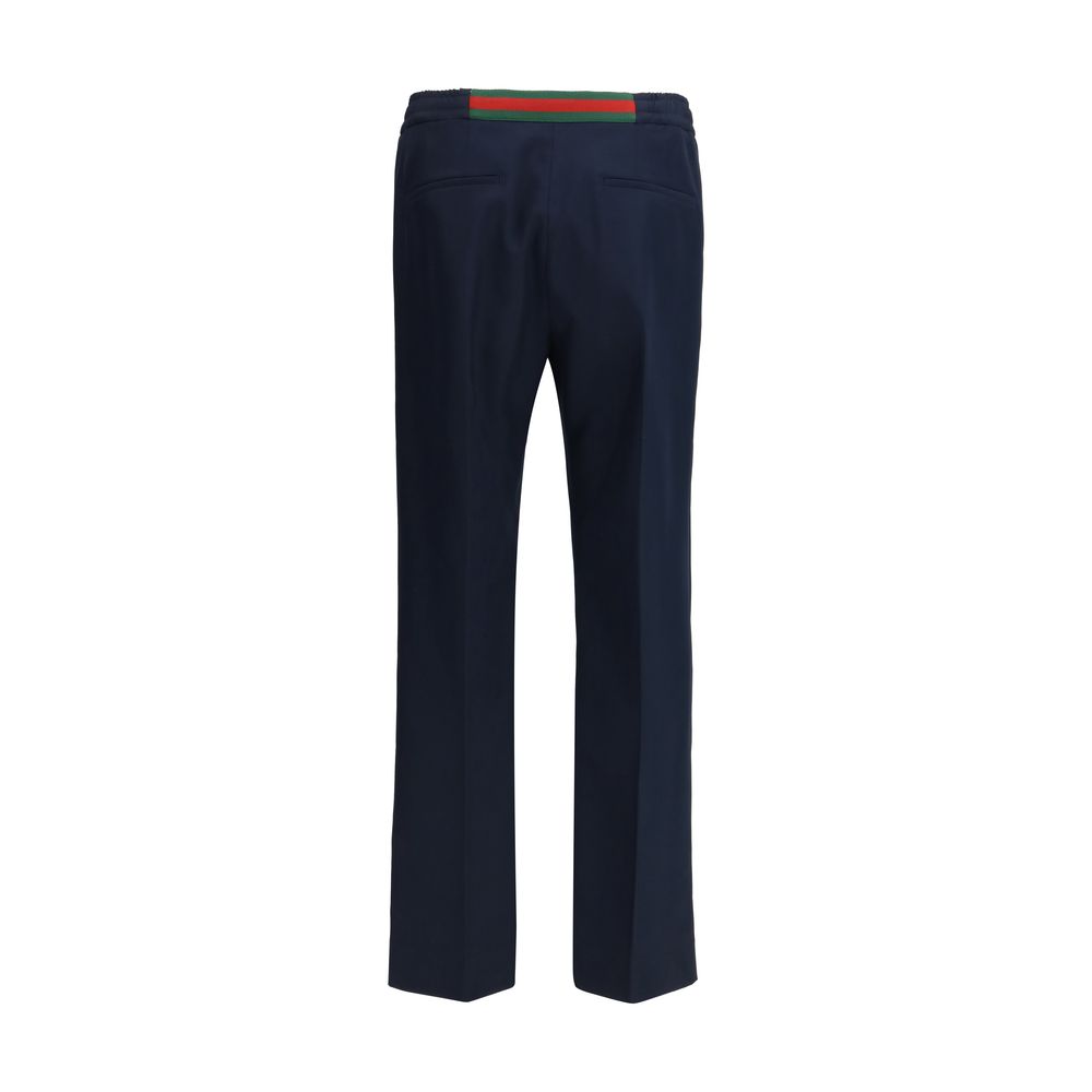 Blue Polyester Casual Pants