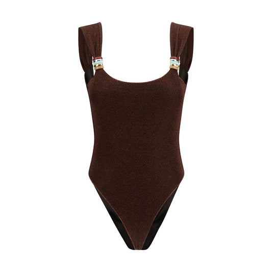 Brown Polyamide One-Piece Swimsuit