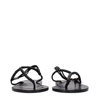 Black Leather Flip-Flop Sandals