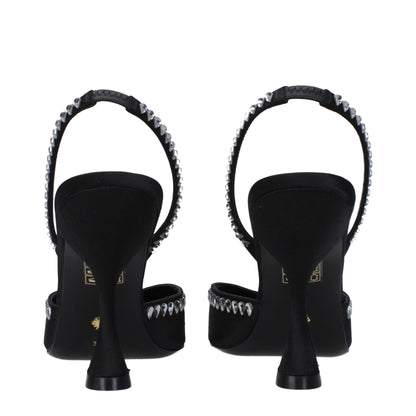 Black Satin Stiletto Heel Sandals