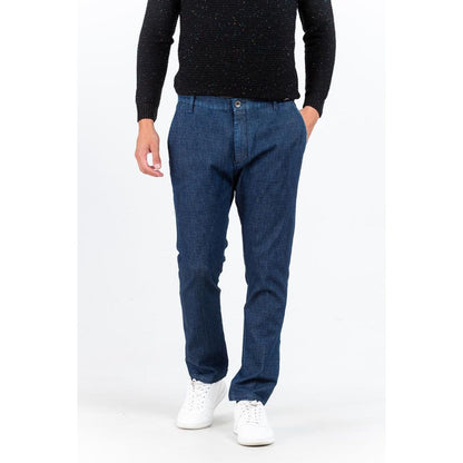 Blue Cotton Casual Pants