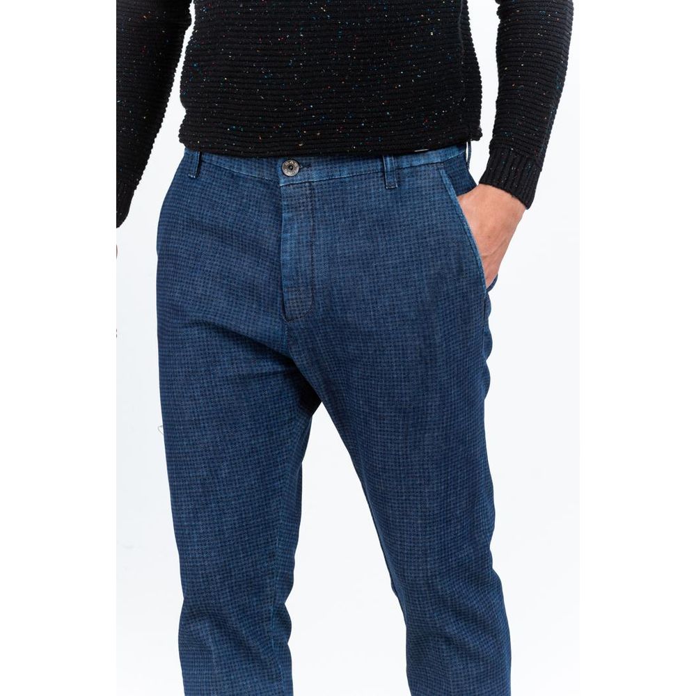 Blue Cotton Casual Pants